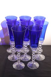 Collection Of Tall Cobalt Blue Wine Glasses Includes A Tall Decanter