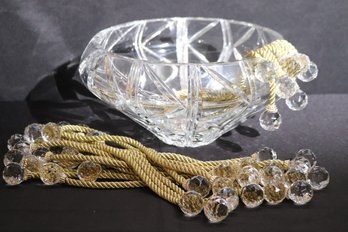 Large Quality Glass Punch Bowl And Fine Braided Napkin Holders