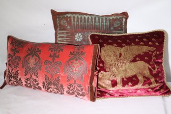 Collection Of Fancy Decorative Pillows As Pictured, Assorted Sized Pieces Ranging In Size