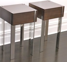 Studio H Holly Hunt Collection Pair Of Contemporary End/side Tables With Polished Chrome Finished Legs