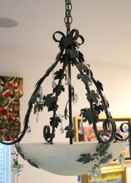 Ornate Chandelier With Draping Foliage And Hanging Crystal Accents Measures Approx 30 X 30 Inch