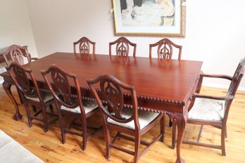 Vintage Carved Wood Dining Table With Claw Feet With English Hepplewhite Style Mahogany Chairs