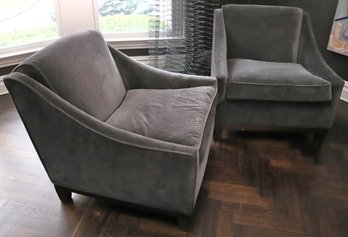 Pair Of Custom Gray Velvet Arm Chairs