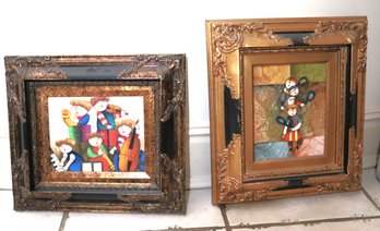 Two Artworks In Elaborate Frames Of Children With Musical Instruments, And Playing Tennis, Signed By Arti