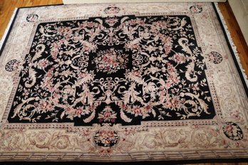 Chinese Style Wool Rug With Ornate Floral Pattern Measures Approximately 10 Feet X 8 Feet