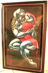 Large Serigraph By Yuroz Titled Hug In Contemporary Frame