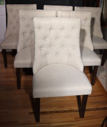 Set Of 6 Modern Dining Chairs With Tufted Back And Nail Head Accents Upholstered In Quality Linen Like Fabric