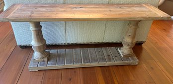 Rustic French Farmhouse Console In Natural Light Wood With Baluster Legs.