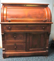 Vintage Solid Wood Cylinder Secretary Desk