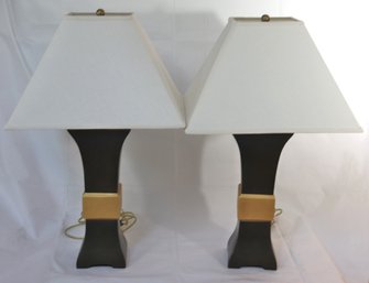 Pair Of Contemporary Table Lamps With Linen Shades By Sirmos.