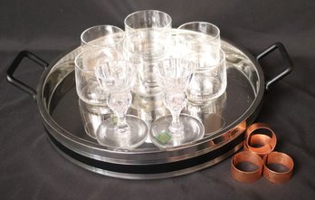 Lot Of Assorted Serving Items With Waterford Candle Holders, Il Mulino Tray And Glassware.
