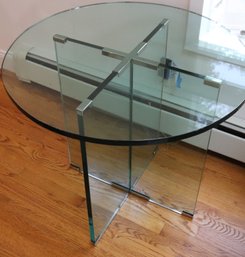 Designer Style Round Glass Side Table With Chrome Accents