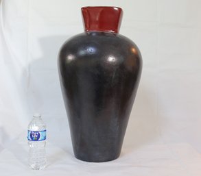 Contemporary Design Tall Black Ceramic Vase With Maroon Rim