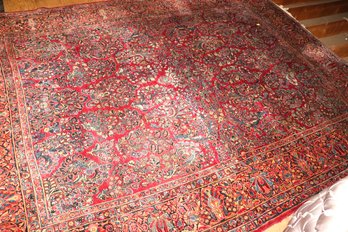 Vintage Persian Sarouk Hand Knotted Wool Rug Measures Approximately 9 Feet X 12 Feet