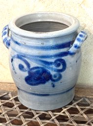 A Salt Glazed Blue And White Double Handled Pottery Crock.
