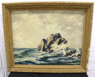 Framed Antique Oil Painting, Titled Storm Coming By Harold Sprague
