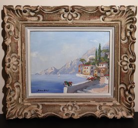 Framed Painting Of Italian Landscape On Panel Signed By The Artist Sandini, In A Carved Wood Frame