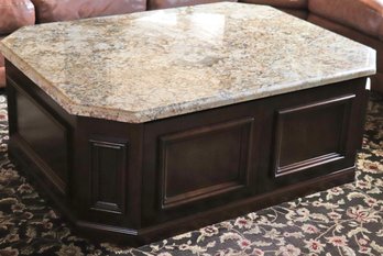 Solid Custom Finished Functional Coffee Table With An Attached Granite Top And Plenty Of Storage!