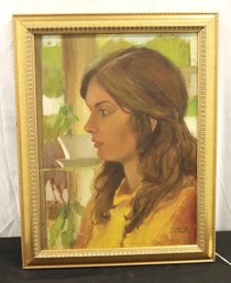 Original Oil On Canvas Profile Womans Portrait Signed J R Webb In Shiny Gold Frame.