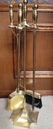 Set Of Brass Fireplace Tools With Holder.