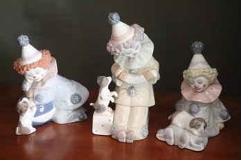 Group Of 3 Adorable Lladro Porcelain Clown Figurines.