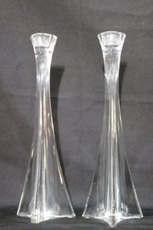 Pair Of Fine 12- Inch Corre Crystal/ Glass Candlesticks