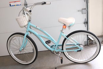 Raleigh Light Baby Blue Urban Lady Beach Cruiser Bicycle With Basket