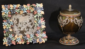 Includes Olivia Riegel Designer Art Deco Trinket Box And Ciel Floral Picture Frame