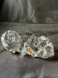 2 Steuben Petite Crystal Figurines Of Owl And Dogs