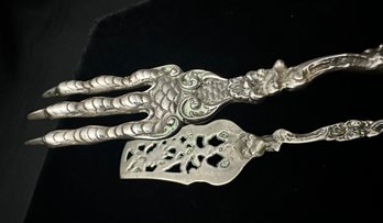 STERLING SILVER FANCY PIERCED SERVING TONGS