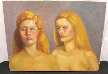 Two Faces Of Ingrid Oil Painting By Harold Cohen, 1975 At The Salmagundi Club, NYC.