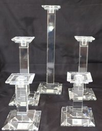 Group Of 5 Ralph Lauren Crystal Column Candle Holders.