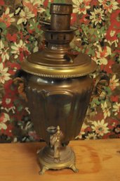 Vintage Patinated Brass Samovar With Serving Tray