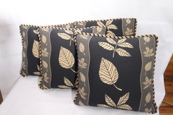 Set Of 4 Decorative Zipper Pillows With Fall Pattern & Piping Along The Edges