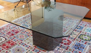 Custom Made Glass Top Dining Table With Exquisite Natural Granite Base.