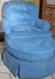 Cozy And Comfortable Harden Furniture Inc Tufted Back Ultra Suede Blue Arm Chair With Ottoman