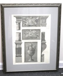 Framed Architectural, Print, Featuring Columns And Urns With Mythical Creatures