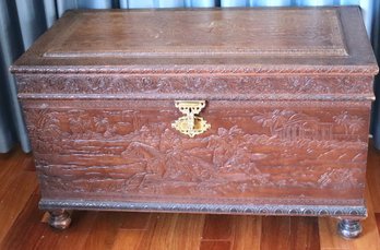 Large Carved Wood Dowry Chest Middle East Model The Elopement Of The Princess