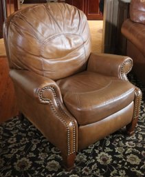 Cute And Cozy Petite Leather Chair With Nail Head Accents