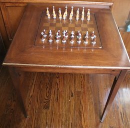 Vintage Game Table With Extra Game Boards, For Backgammon And More, With Game Pieces.