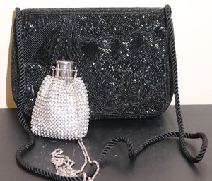 Carolyne Barton Black Beaded Night Handbag And Sparkle Mesh Handbag