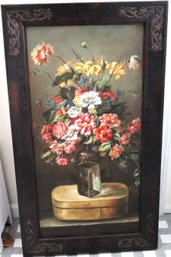 Romantic Floral Still Life With Abundant Summer Flowers Giclee? Artwork In Embossed Leather Frame