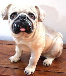 Large Ceramic Pug Dog Made In Italy With Adorable Puppy Face.