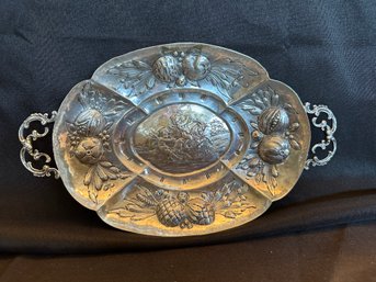 Scottish Sterling Silver Ornate Cupid And Ram Handled Fruit Dish