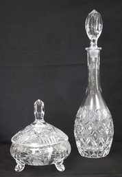 Fine Cut Czechoslovakian Crystal Includes A Decanter & Candy Dish With Lid