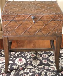 Ornate Decorative Wood Side Table/chest With A Black Felt Like Liner, Opens For Extra Storage!