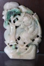Carved Chinese White Jade Piece Featuring Dragon And Trees
