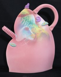 Cute Handmade/ Painted Pink Kettle Pottery Art, Fun Piece Great For Home Decor