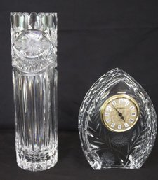 Fine Cut Czechoslovakian Crystal Includes A Battery Operated Select Clock Made In Germany & Etched Vase.