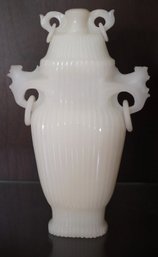 White He Tian Jade, The Mountain Original Jade Vase & Cover With Ribbed Design,Loose Ring Handles